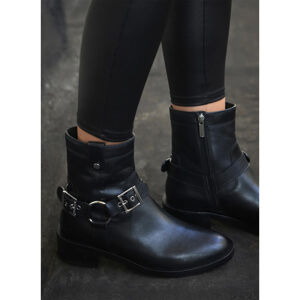 Mint Velvet Black Leather Buckled Biker Ankle Boots